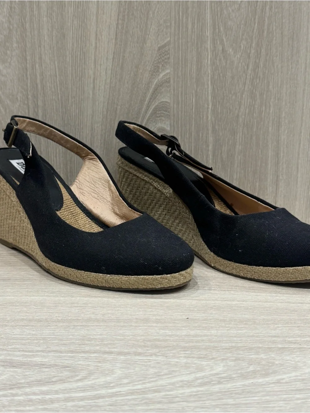 Dune London Black Canvas Espadrille Wedge Slingbacks